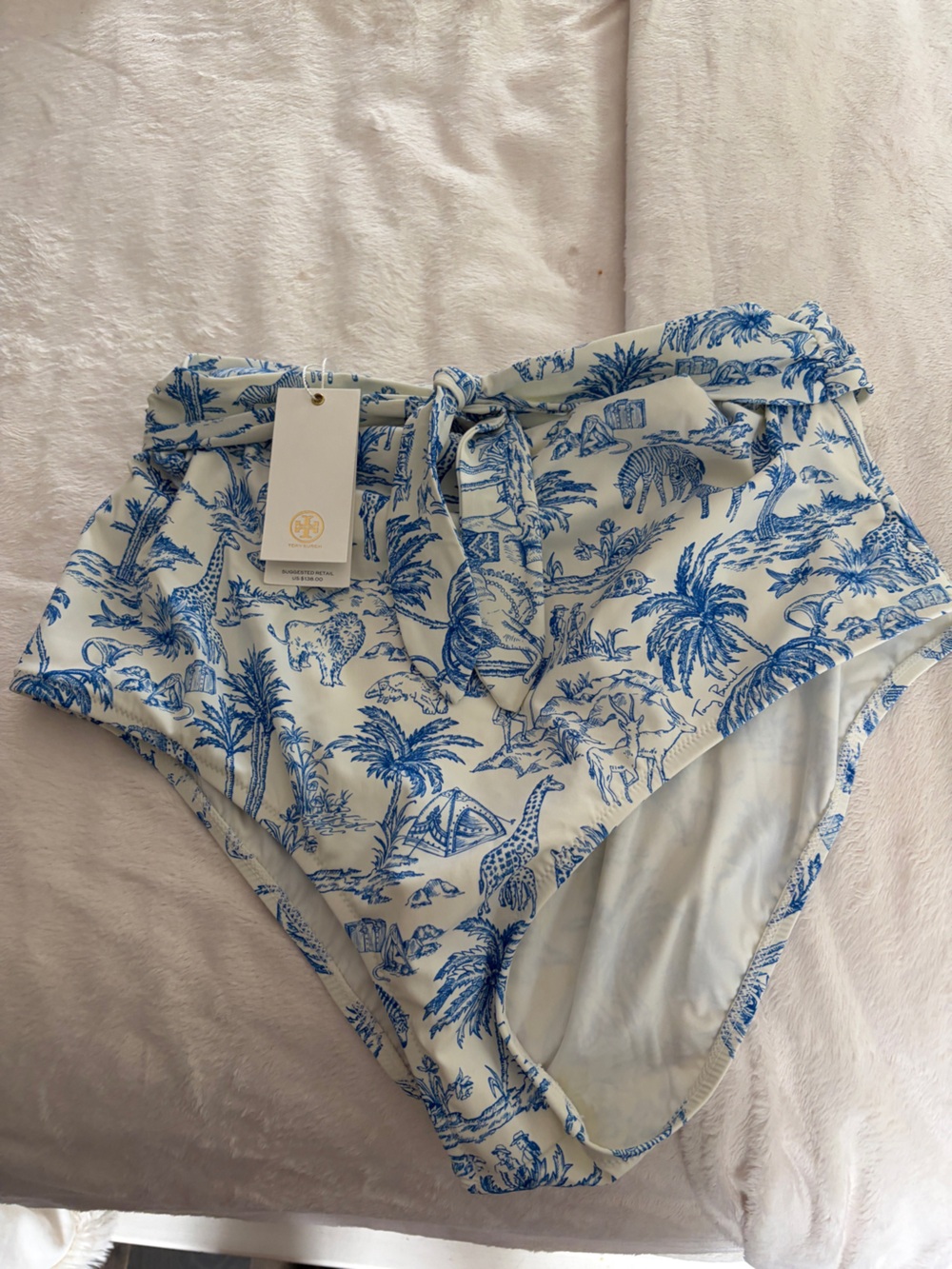 Tory Burch Blue and White High-Waist boy shorts bikini xl with Toile Print - Picture 1 of 4